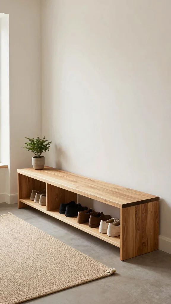 12 Entryway Bench With Shoe Storage Ideas for a Tidy Functional Space - 1. Multi-Functional Wooden Bench 1