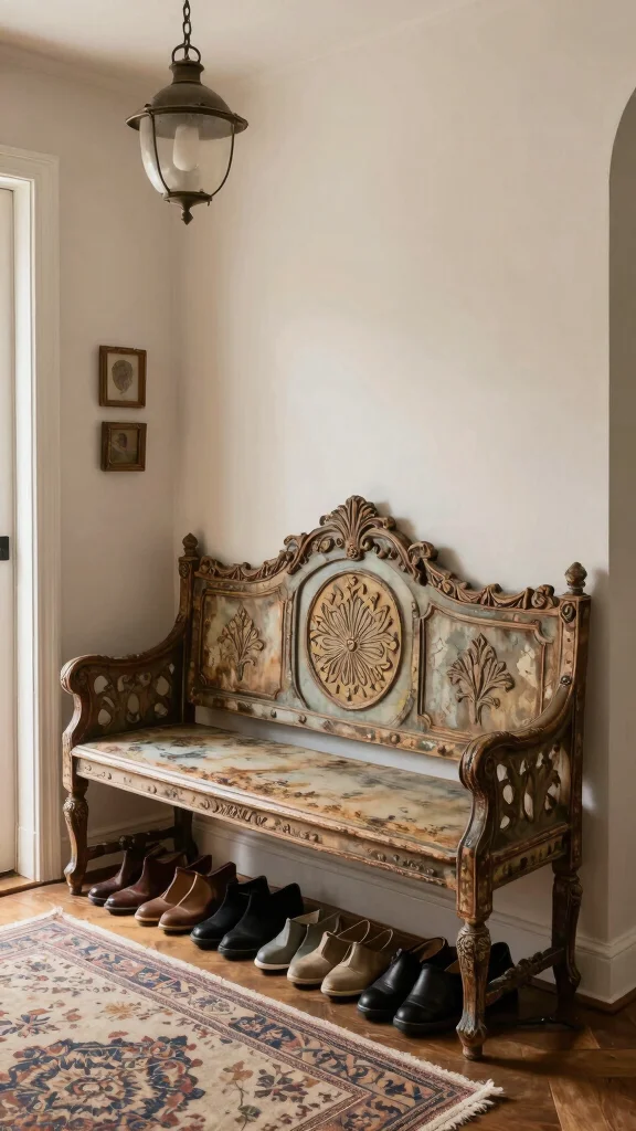12 Entryway Bench With Shoe Storage Ideas for a Tidy Functional Space - 5. Vintage-inspired Bench 1