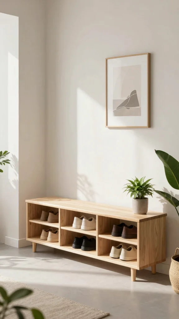 12 Entryway Bench With Shoe Storage Ideas for a Tidy Functional Space - 6. Scandinavian Minimalist Bench 1