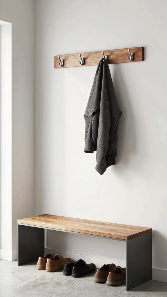 12 Entryway Bench With Shoe Storage Ideas for a Tidy Functional Space - 7. Modern Bench with Hooks 1