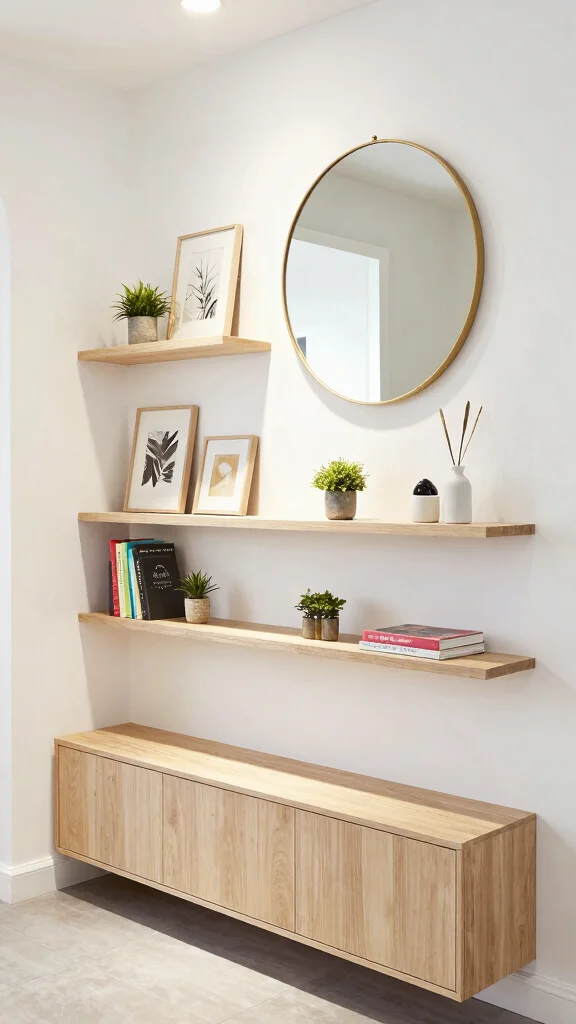 12 Entryway Built-In Ideas for a Seamless Custom Storage and Display - 2. Wall-Mounted Shelving Units 1