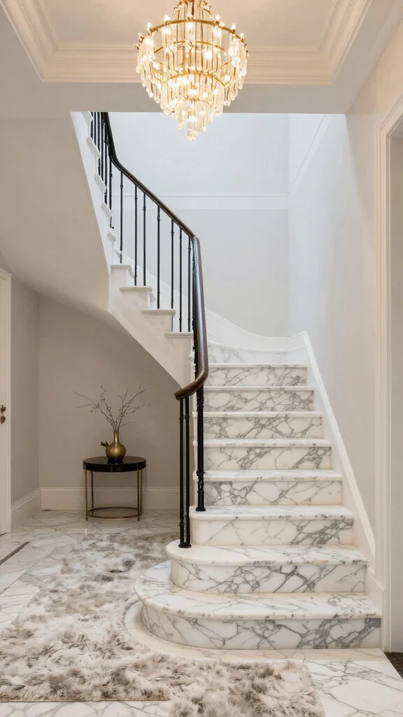 12 Entryway Foyer With Stairs Ideas for a Dramatic Welcoming Space - 10. Luxurious Marble Staircase 1