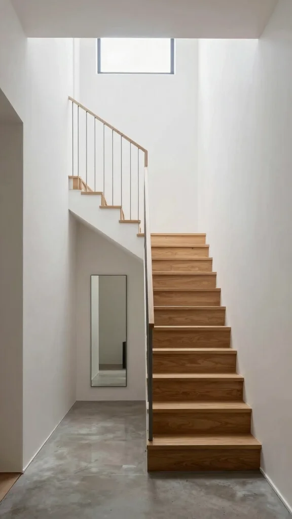 12 Entryway Foyer With Stairs Ideas for a Dramatic Welcoming Space - 3. Minimalist Wooden Staircase with Clean Lines 1