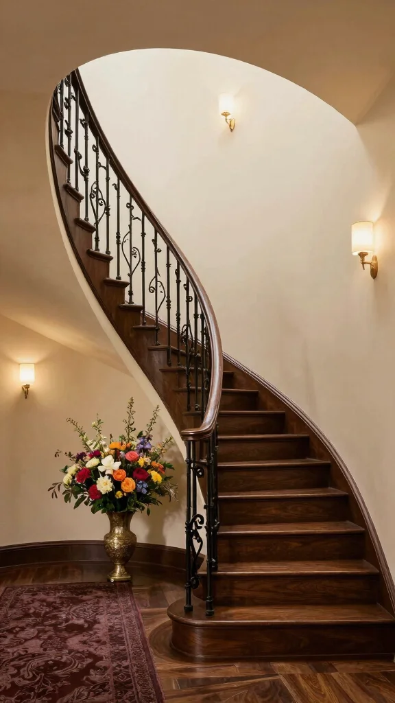 12 Entryway Foyer With Stairs Ideas for a Dramatic Welcoming Space - 4. Curved Staircase for Elegance 1
