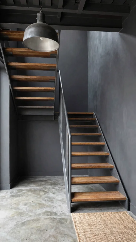 12 Entryway Foyer With Stairs Ideas for a Dramatic Welcoming Space - 5. Industrial-Inspired Staircase 1