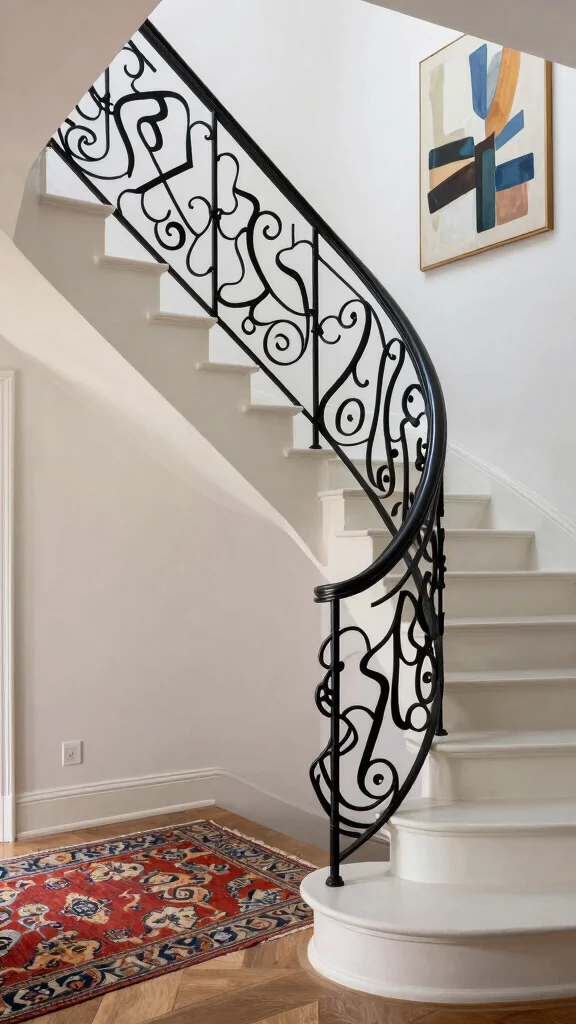 12 Entryway Foyer With Stairs Ideas for a Dramatic Welcoming Space - 8. Artistic Staircase with Unique Railings 1