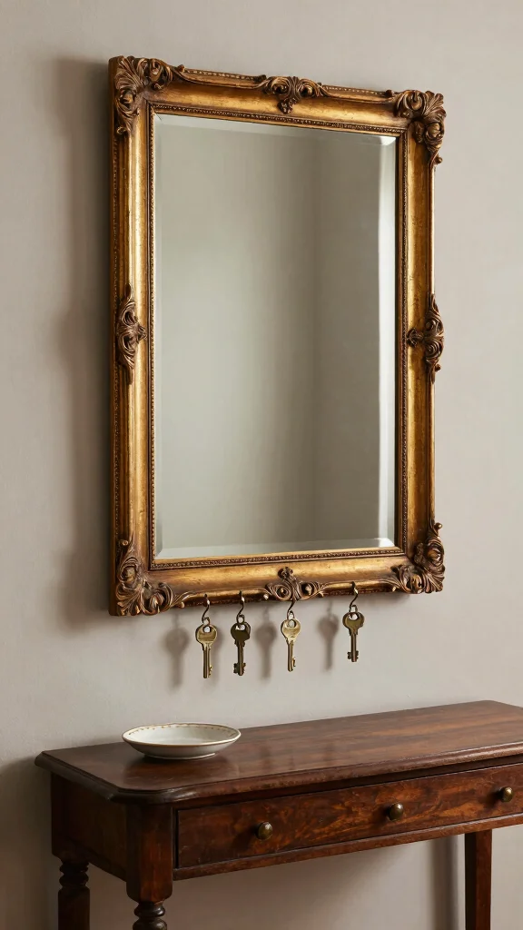 12 Entryway Key Holder Ideas for a Tidy Accessible Entrance - 2. Vintage Mirror Key Holder 1