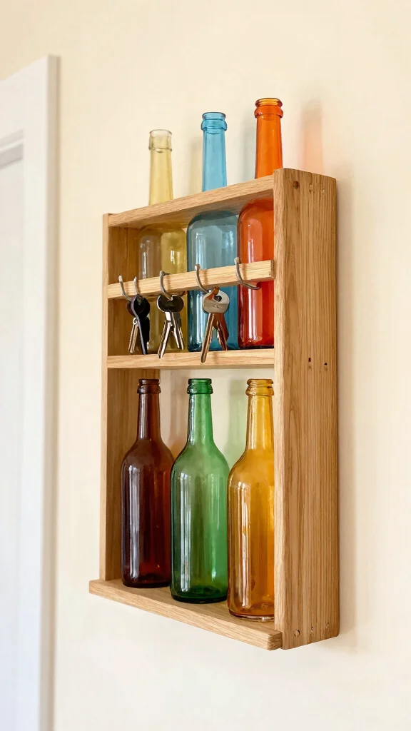 12 Entryway Key Holder Ideas for a Tidy Accessible Entrance - 3. Upcycled Bottle Rack Key Holder 1