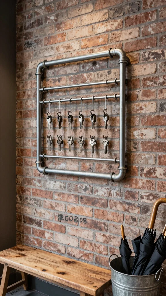 12 Entryway Key Holder Ideas for a Tidy Accessible Entrance - 7. Industrial Pipe Key Holder 1