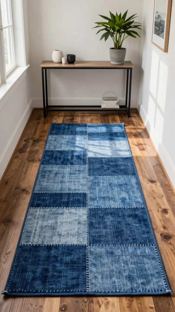 12 Entryway Runner Rug Ideas for a Warm Stylish Protective Floor - 4. Recycled Denim Delight 1