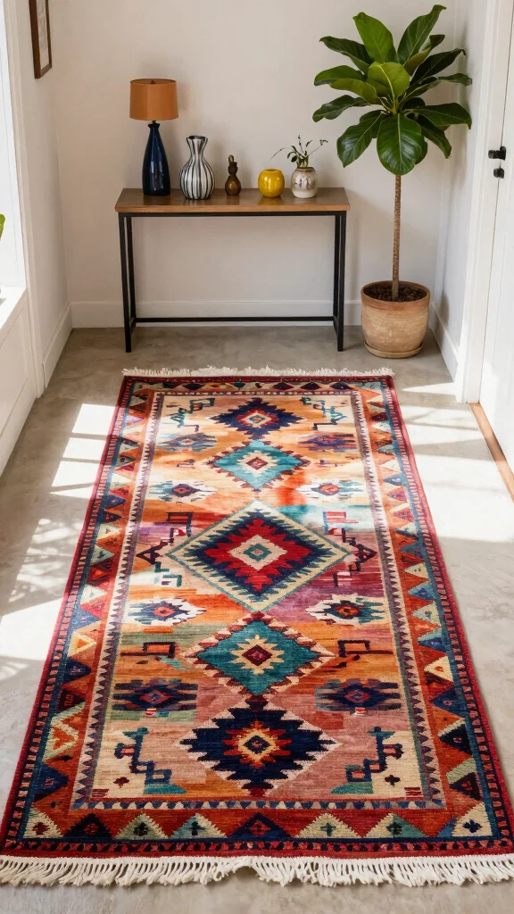 12 Entryway Runner Rug Ideas for a Warm Stylish Protective Floor - 7. Colorful Kilim Rugs 1