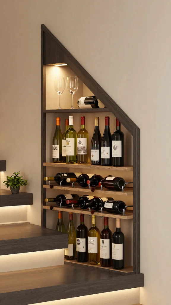 12 Entryway Under-Stairs Ideas for Clever Space-Smart Storage - 10. Under-Stairs Wine Rack 1