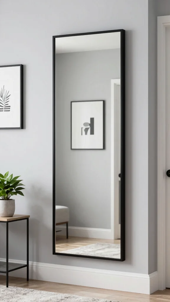 12 Full-Length Hallway Mirror Ideas for a Spacious Light-Filled Entrance - 8. Modern Black Framed Mirror 1