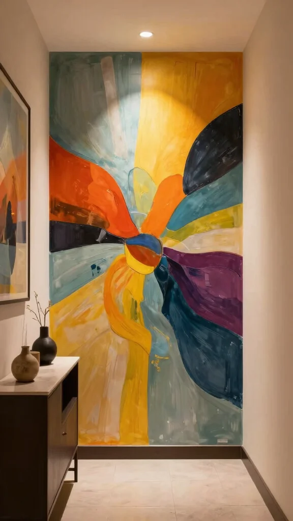 12 Hallway Accent Wall Ideas for Color, Texture, and Drama - 10. Graphic Mural Statements 1