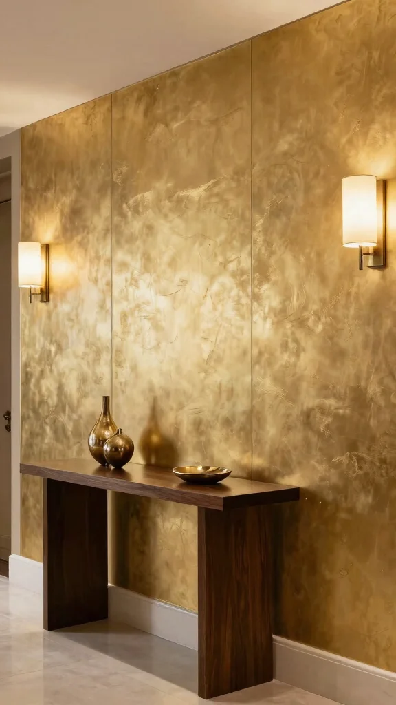 12 Hallway Accent Wall Ideas for Color, Texture, and Drama - 11. Metallic Accents for Glamour 1