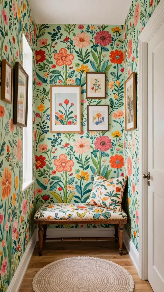 12 Hallway Accent Wall Ideas for Color, Texture, and Drama - 3. Whimsical Wallpaper Wonders 1