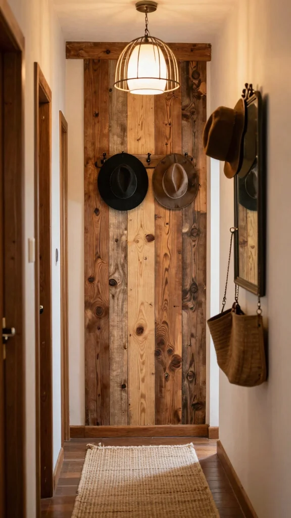 12 Hallway Accent Wall Ideas for Color, Texture, and Drama - 6. Rustic Charm with Wood Accents 1