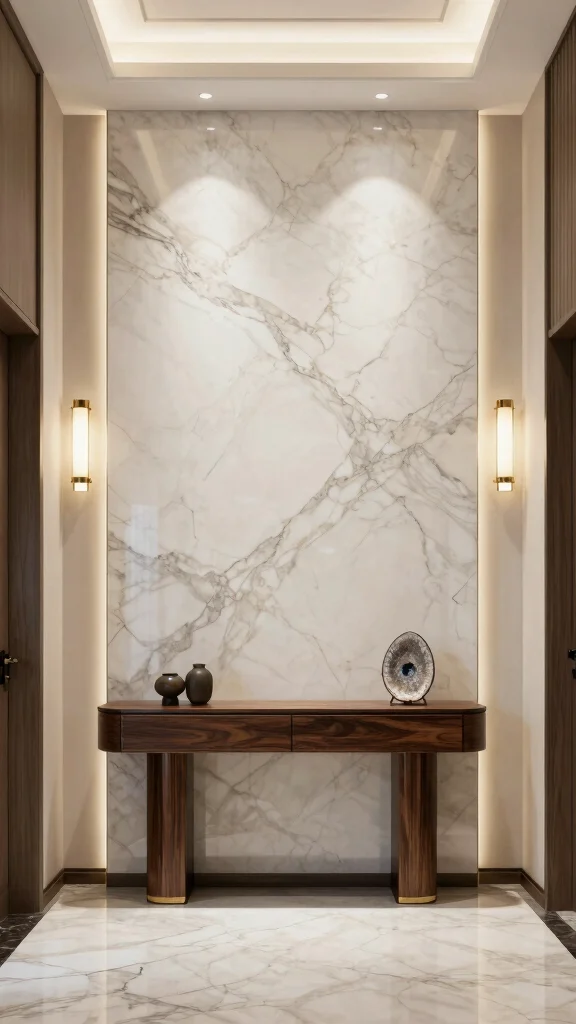 12 Hallway Accent Wall Ideas for Color, Texture, and Drama - 7. Elegant Marble Accents 1
