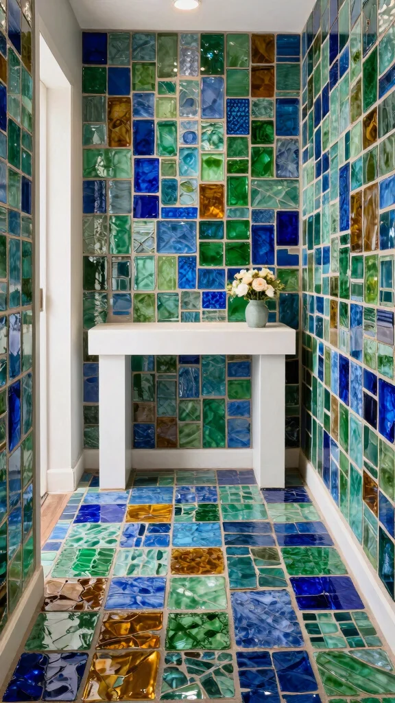 12 Hallway Entryway Floor Tile Ideas for a Stylish Easy-Clean Surface - 2. Recycled Glass Mosaic Tiles 1