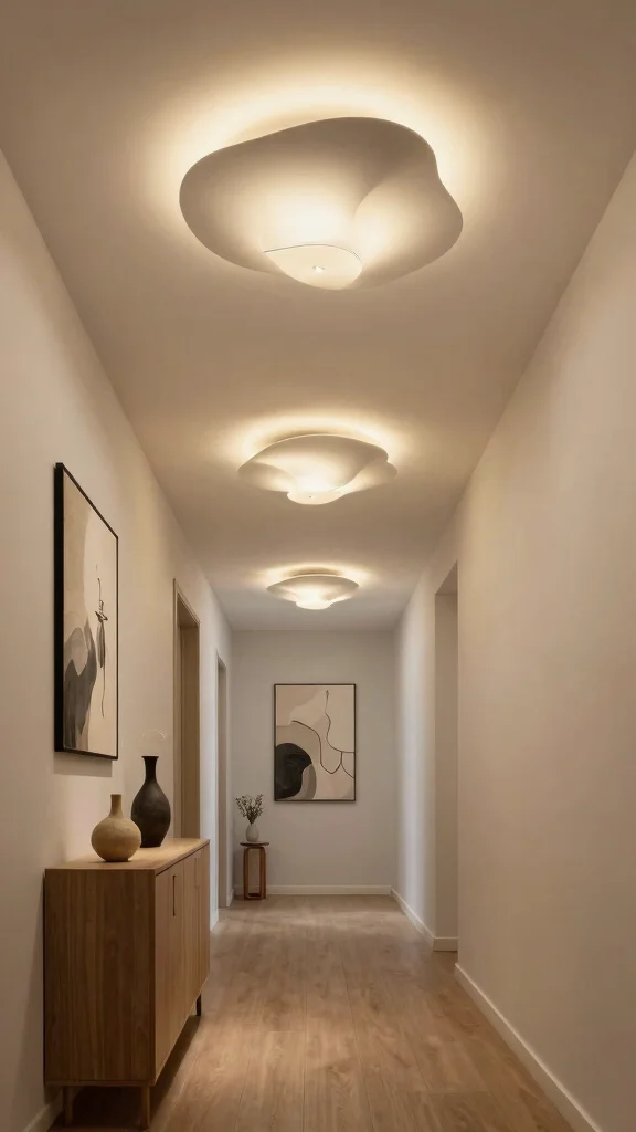 12 Hallway Flush Mount Lighting Ideas for a Clean Bright Ceiling - 11. Unique Sculptural Fixtures 1