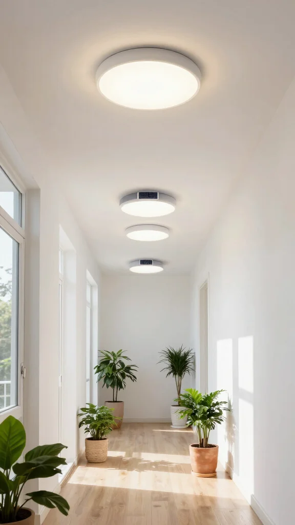 12 Hallway Flush Mount Lighting Ideas for a Clean Bright Ceiling - 5. Eco-Friendly Solar-Powered Lights 1