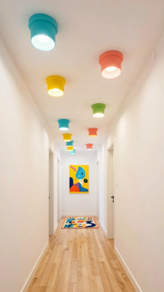 12 Hallway Flush Mount Lighting Ideas for a Clean Bright Ceiling - 7. Colorful Flush Mount Lights 1