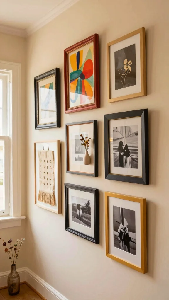 12 Hallway Gallery Wall Ideas for a Personal Curated Wall Display - 1. Eclectic Frame Mix 1