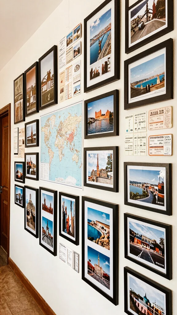 12 Hallway Gallery Wall Ideas for a Personal Curated Wall Display - 10. Travel Memories 1