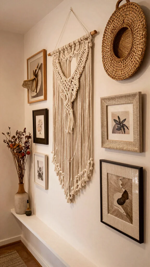 12 Hallway Gallery Wall Ideas for a Personal Curated Wall Display - 4. Textured Touch 1