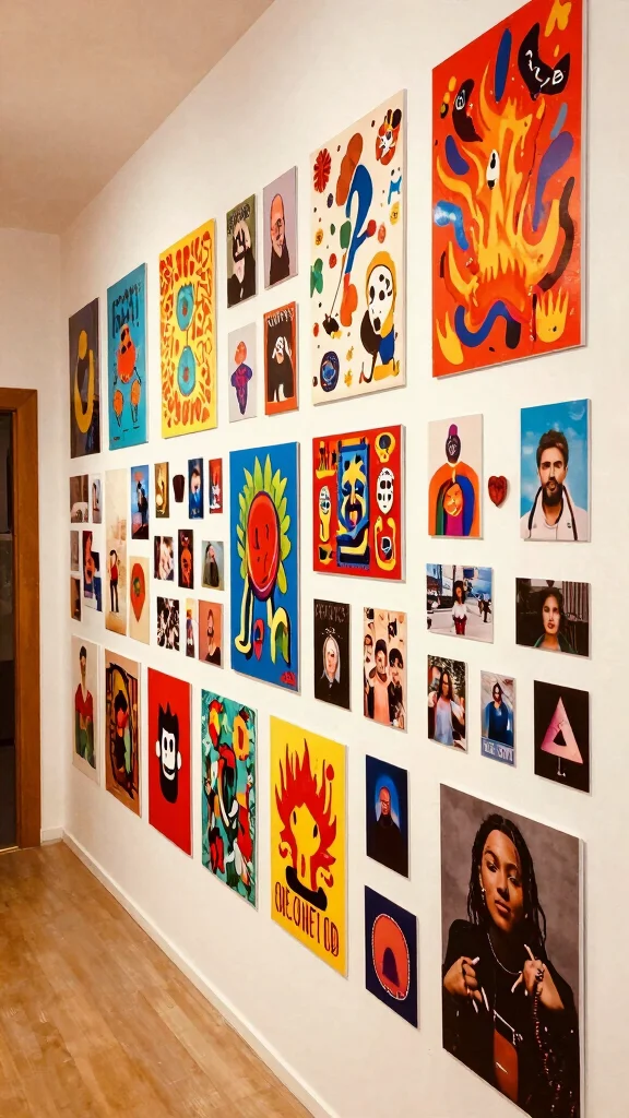 12 Hallway Gallery Wall Ideas for a Personal Curated Wall Display - 7. Colorful Collage 1