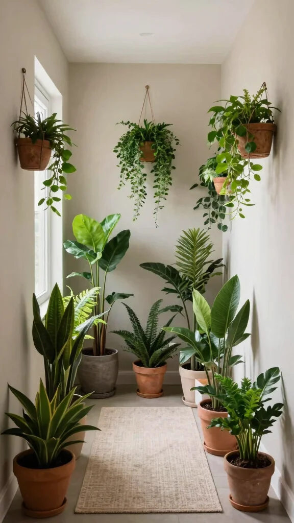 12 Hallway Makeover Before and After Ideas for a Dramatic Transformation - 7. Incorporate Indoor Plants 1