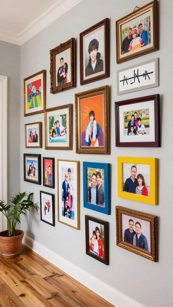 12 Hallway Photo Wall Concepts for a Memory-Filled Beautiful Display - 1. Eclectic Frame Collection 1