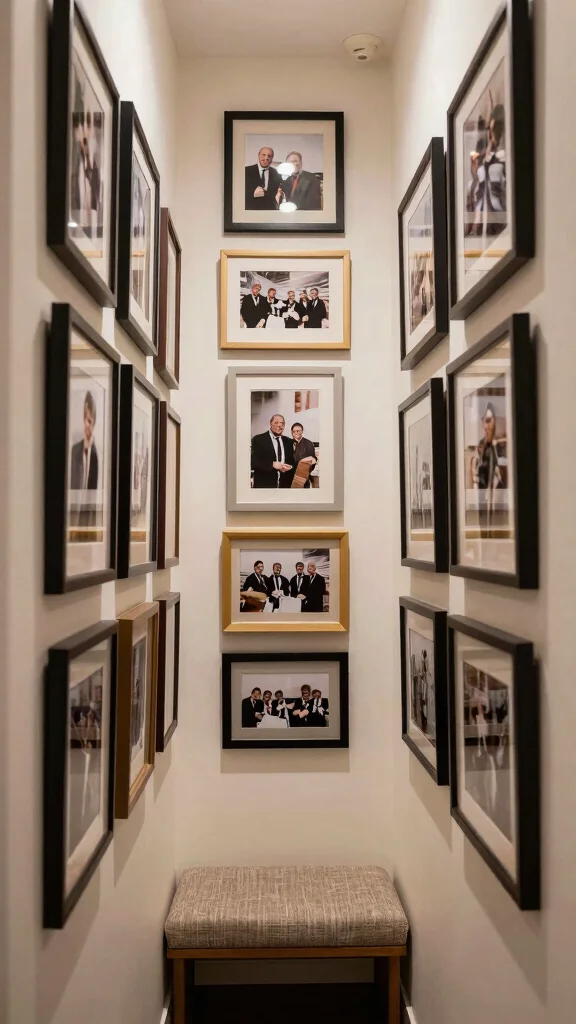 12 Hallway Photo Wall Concepts for a Memory-Filled Beautiful Display - 10. Vertical Stacks 1
