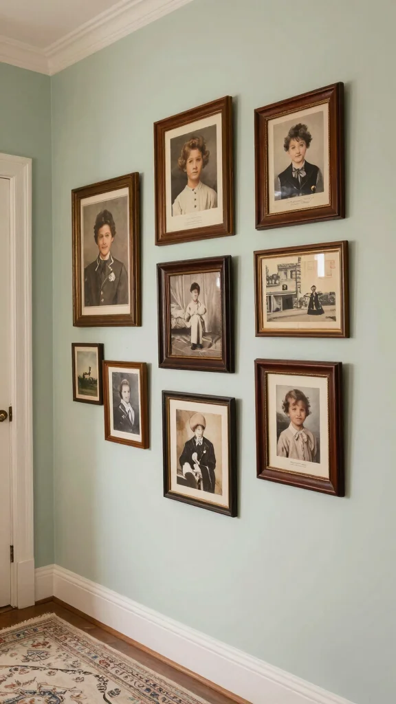 12 Hallway Photo Wall Concepts for a Memory-Filled Beautiful Display - 12. Vintage Charm 1