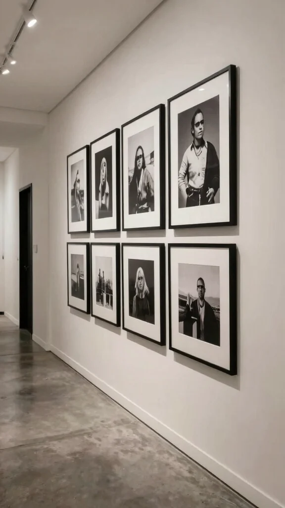 12 Hallway Photo Wall Concepts for a Memory-Filled Beautiful Display - 4. Minimalist Monochrome 1