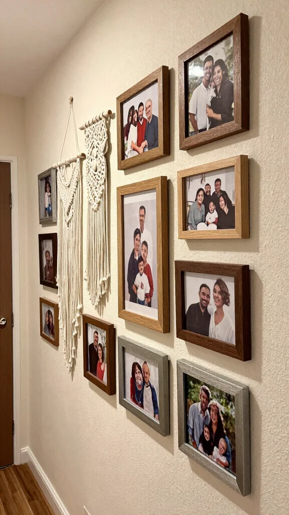 12 Hallway Photo Wall Concepts for a Memory-Filled Beautiful Display - 5. Layered Textures 1