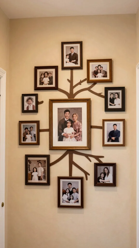 12 Hallway Photo Wall Concepts for a Memory-Filled Beautiful Display - 6. Family Tree Gallery 1