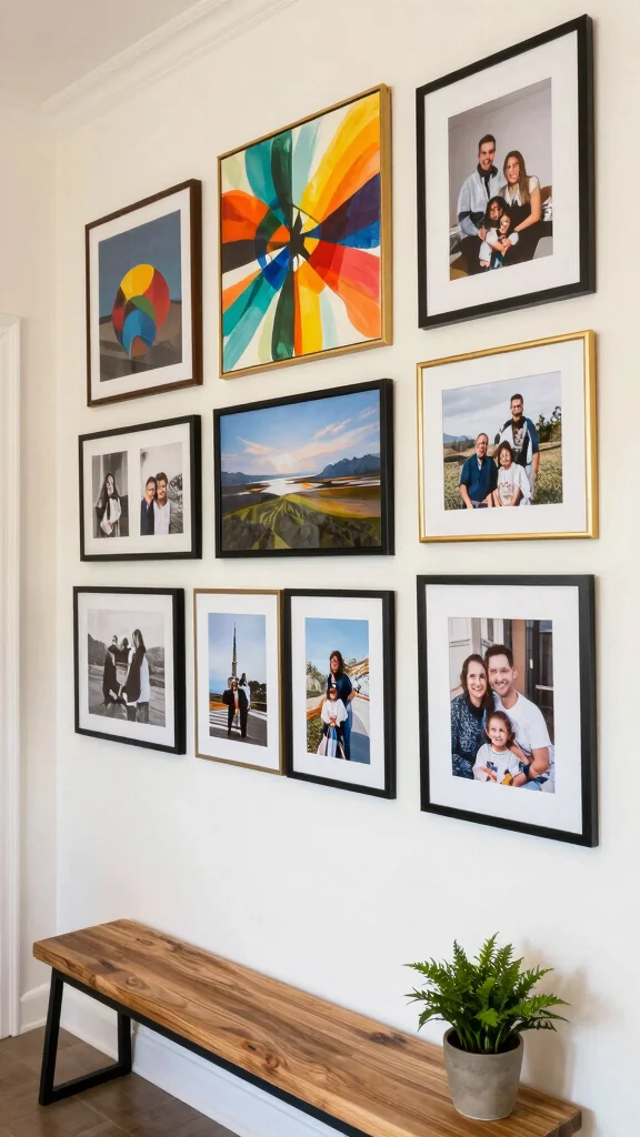 12 Hallway Photo Wall Concepts for a Memory-Filled Beautiful Display - 7. Art and Photography Fusion 1
