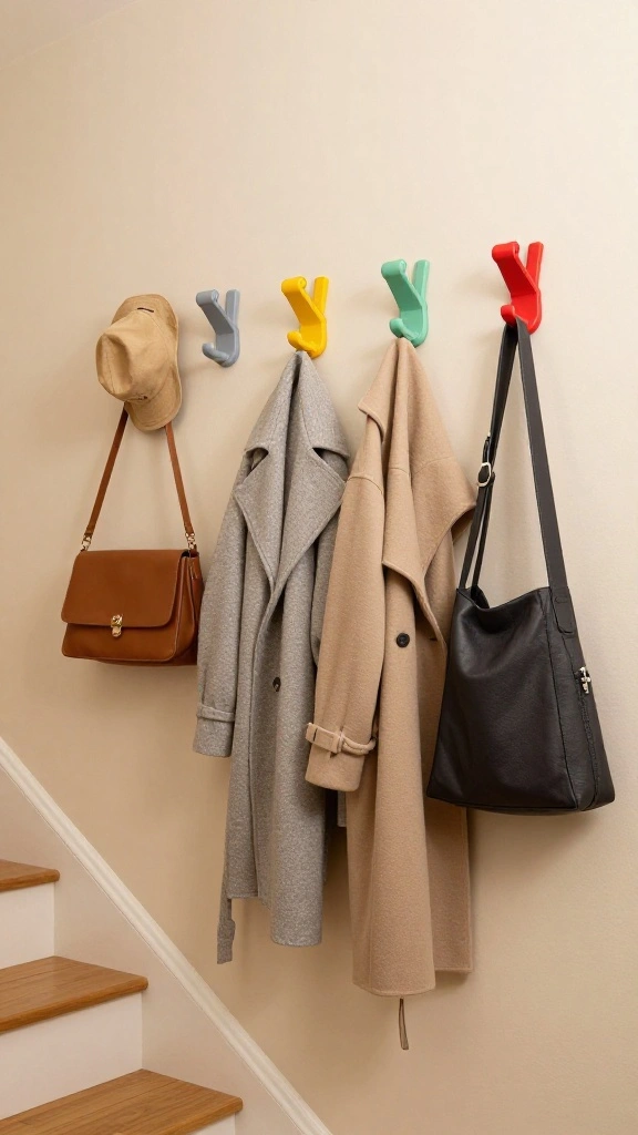 12 Hallway Under-Stairs Ideas for a Clever Space-Smart Storage - 9. Wall-Mounted Hooks: Simple and Effective 1