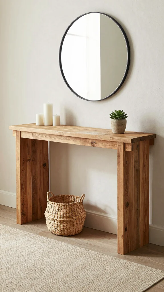 12 Modern Luxury Entryway Decor Ideas for an Elevated First Impression - 1. Reclaimed Wood Console Table 1