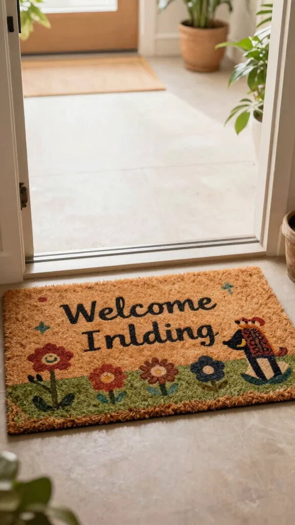 12 Small-Space Entryway Decor Ideas for a Beautiful Functional Entrance - 6. Personalized Welcome Mat 1