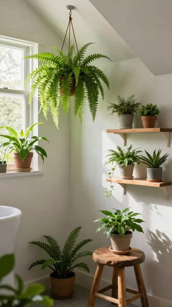 13 Attic Bathroom Ideas With Slanted Ceilings for a Unique Stylish Space - 10. Integrating Nature with Greenery 1