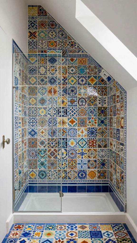13 Attic Bathroom Ideas With Slanted Ceilings for a Unique Stylish Space - 11. Artistic Tile Work 1