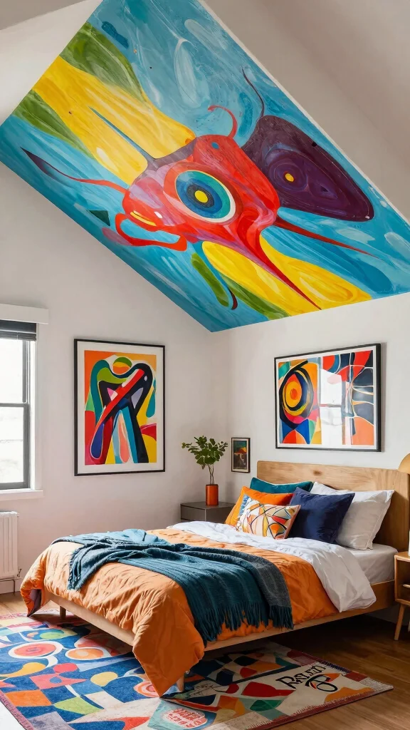 13 Attic Bedroom Ideas With Angled Ceilings for a Cozy Unique Space - 12. Artistic Touch with Murals or Wall Art 1