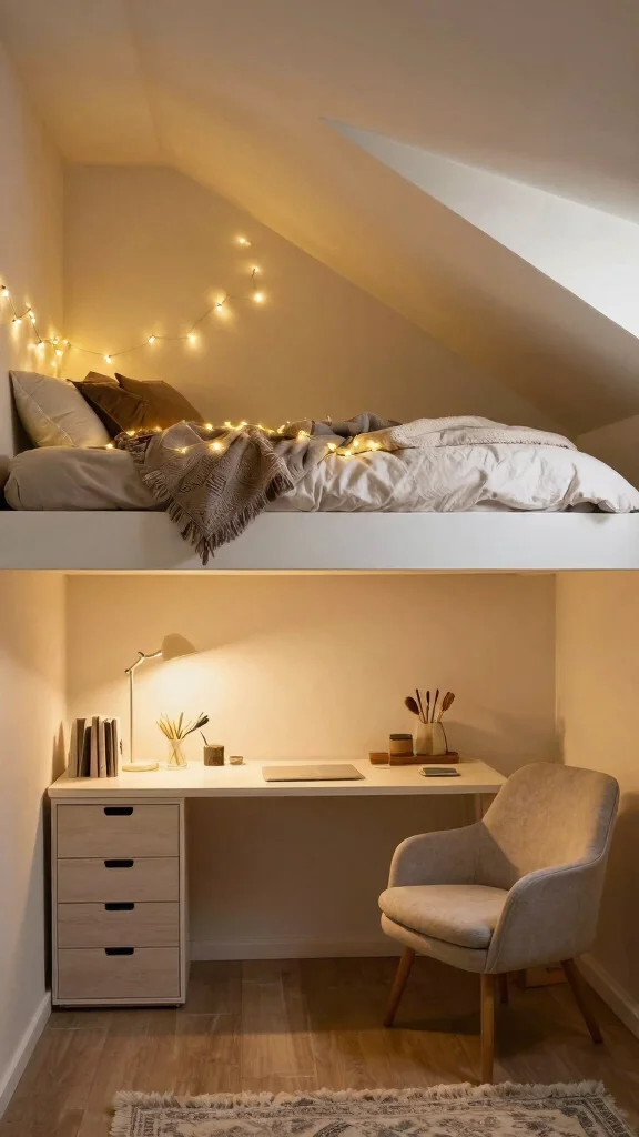 13 Attic Bedroom Ideas With Angled Ceilings for a Cozy Unique Space - 9. Cozy Loft Bed for Space Efficiency 1