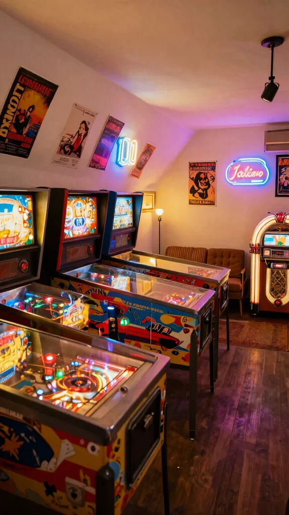13 Attic Game Room Ideas for a Fun Dedicated Top-Floor Entertainment Space - 3. Vintage Pinball Paradise 1