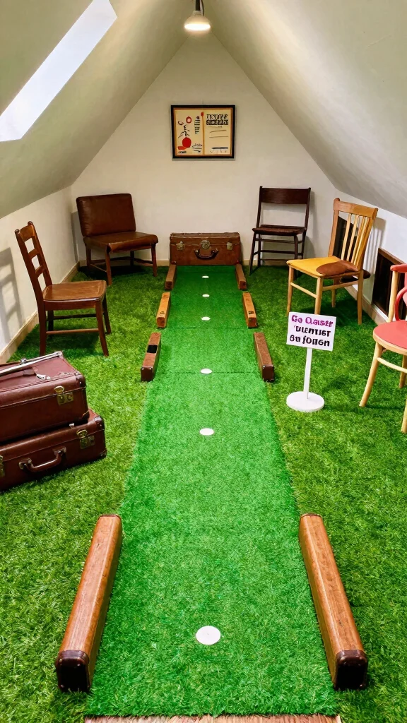 13 Attic Game Room Ideas for a Fun Dedicated Top-Floor Entertainment Space - 8. Vintage Mini Golf Course 1