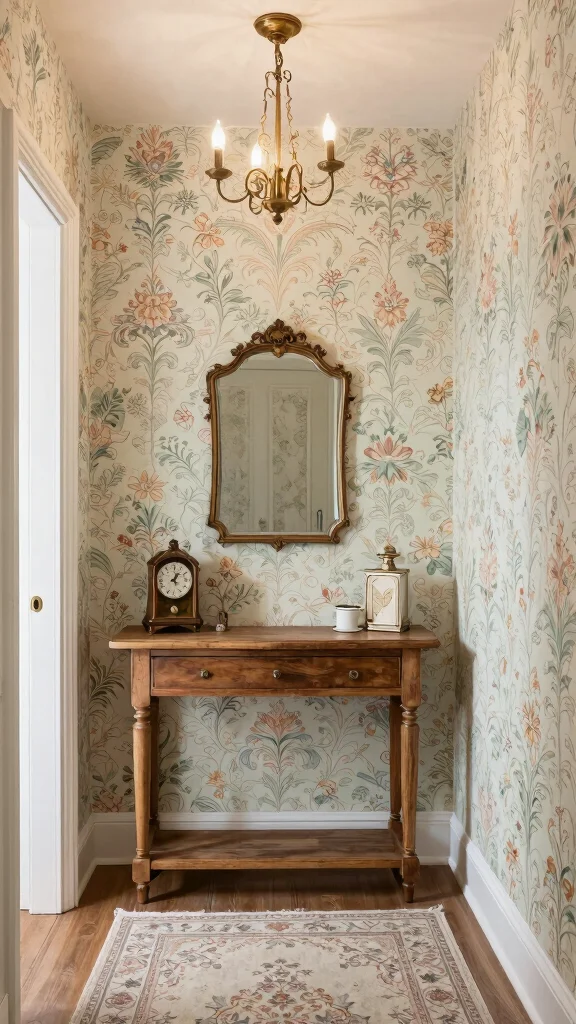 13 Entryway Accent Wall Ideas for Color, Texture, and Drama - 12. Vintage Wallpaper 1
