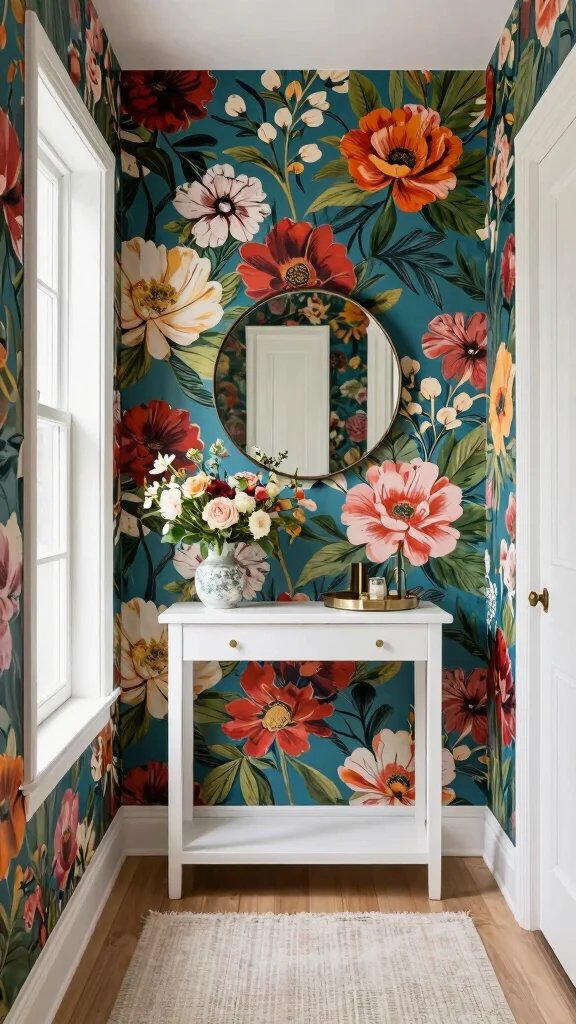 13 Entryway Accent Wall Ideas for Color, Texture, and Drama - 3. Bold Floral Wallpaper 1