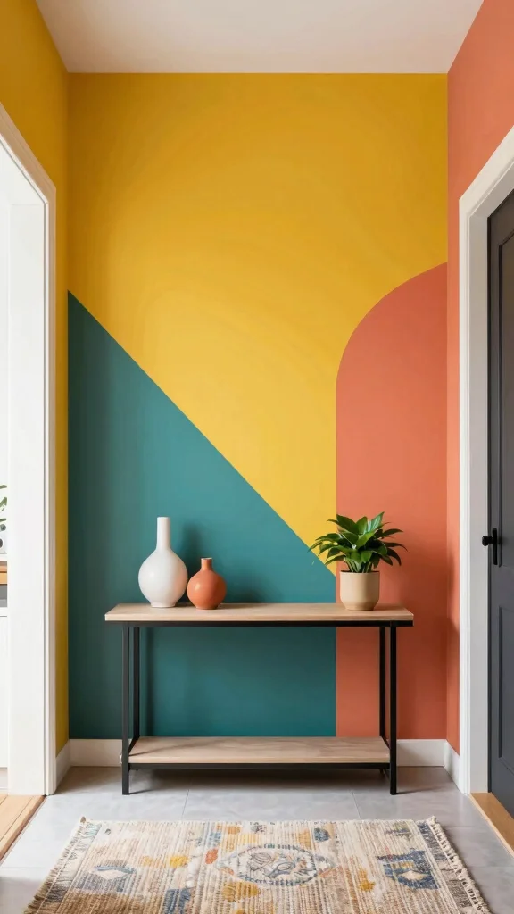 13 Entryway Accent Wall Ideas for Color, Texture, and Drama - 8. Playful Color Blocking 1